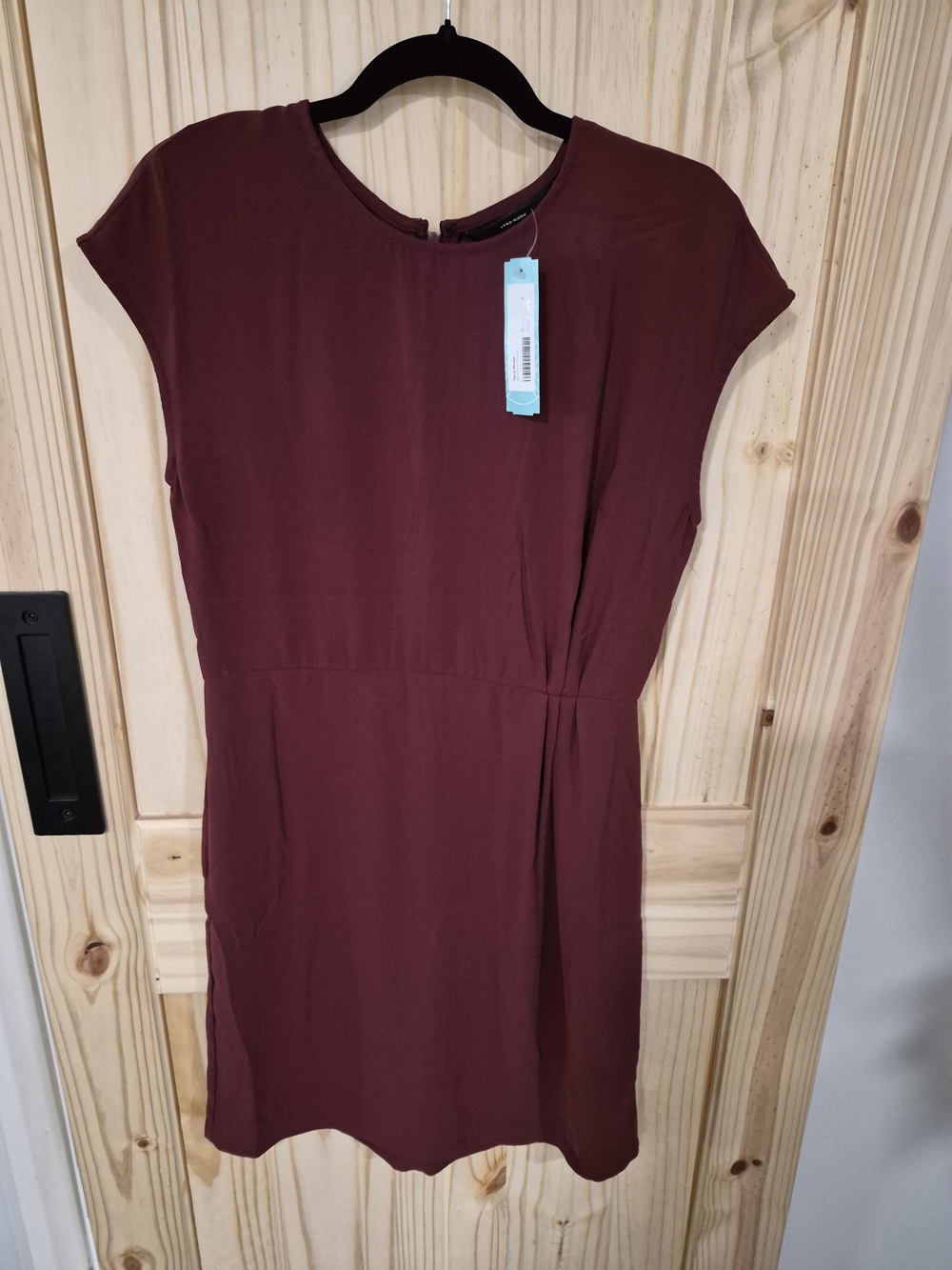 Vero Moda Burgundy Cap-Sleeve Waist-Seam Mini Dress